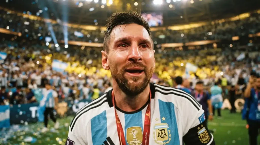 لقطة مقربة لوجه ميسي الباكي في وداع كأس العالم 2026