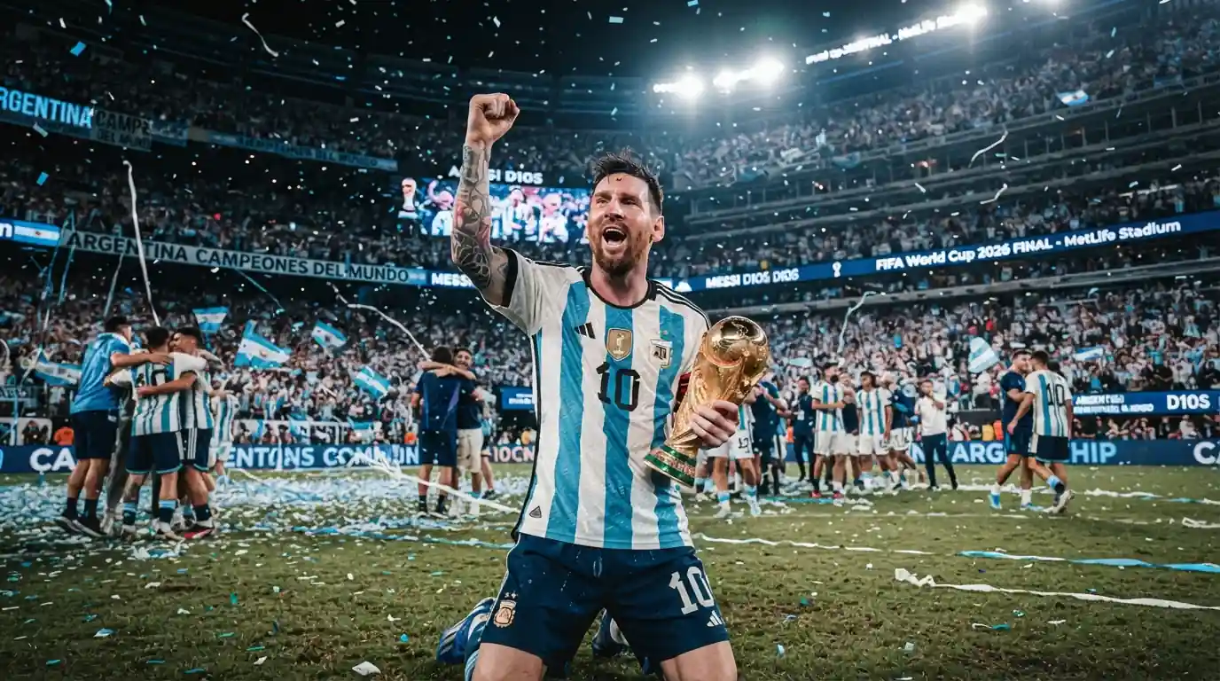 ميسي نهائي كأس العالم 2026 يحتفل بقميص الأرجنتين في ملعب ميتلايف