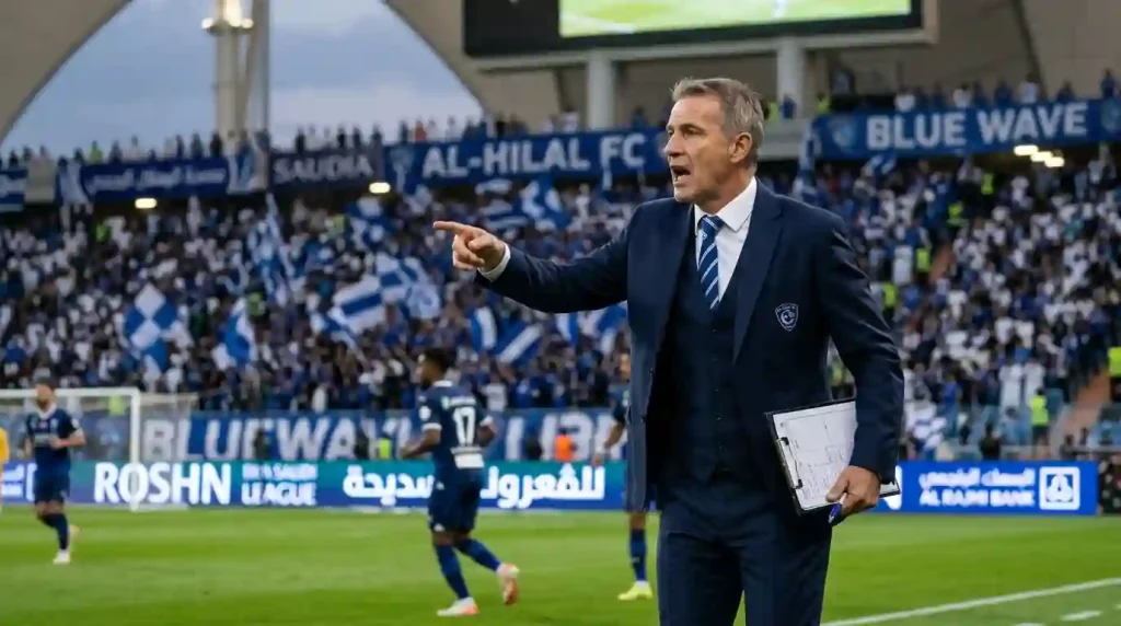 الجهاز الفني للهلال يوجه الفريق خلال المباراة