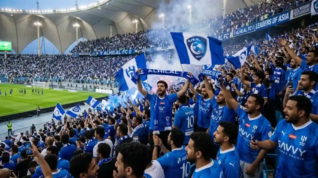 جماهير الهلال تحتفل بفوز الفريق في الجولة الأولى