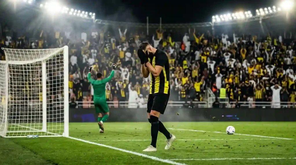 ركلة جزاء مهدرة للاعب الاتحاد أمام الخلود