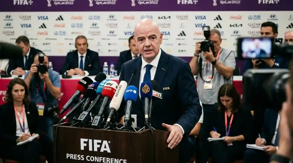 جياني إنفانتينو خلال مؤتمر صحفي وسط أزمة مقاطعة إنفانتينو