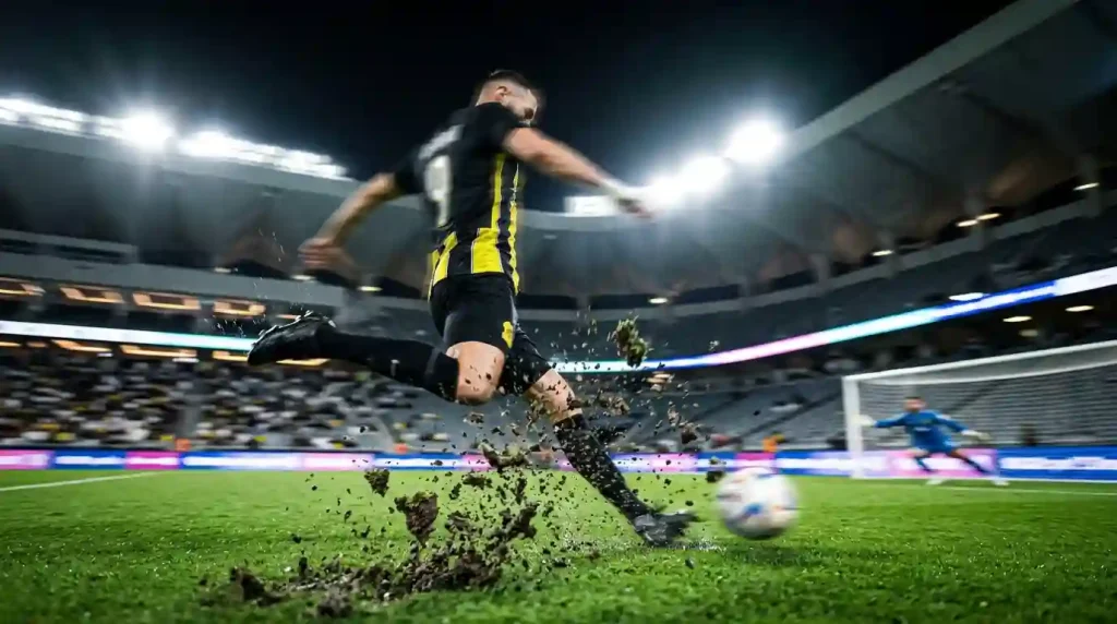لاعب الاتحاد يسجل هدفاً في الشوط الأول