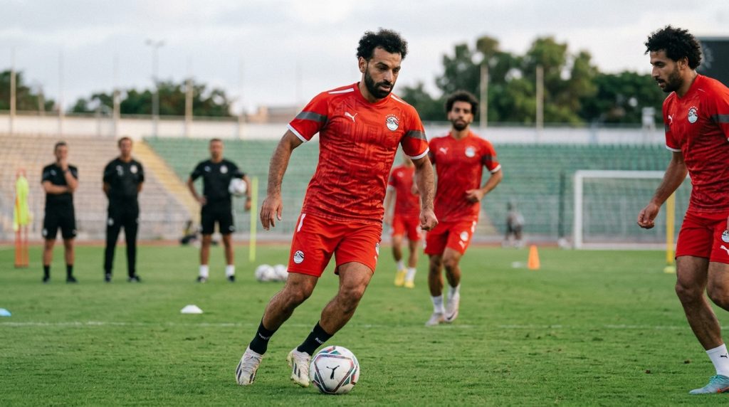 محمد صلاح خلال تدريبات المنتخب المصري